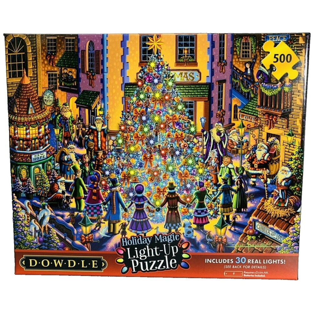 Dowdle Holiday Magic Light-Up Puzzle 500 pc Christmas Tree Santas 30 LED Sealed